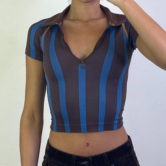 Brown and Blue Striped Top - Picture 1 of 5